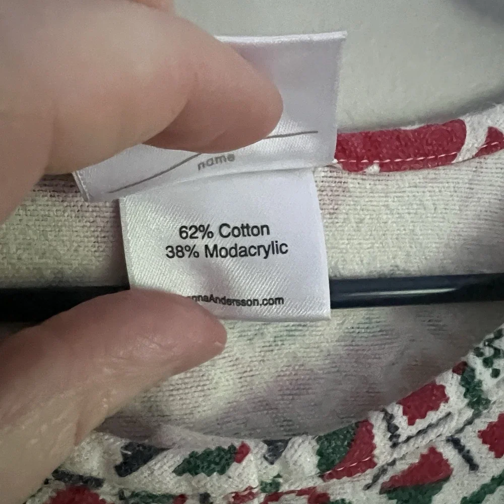 Hanna Andersson Festive Red Cream Green Holiday Reindeer Dress 6/7 Christmas